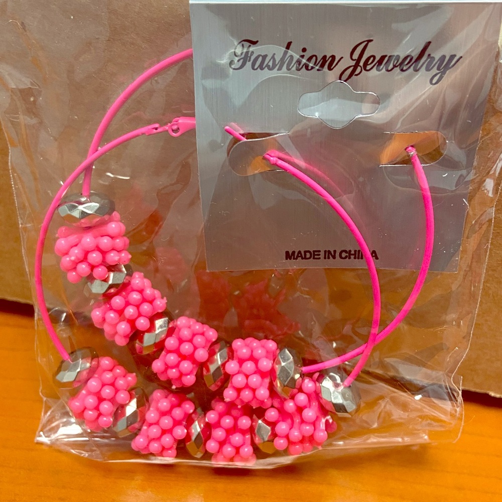 NWT Large Pink Hoop Earrings.